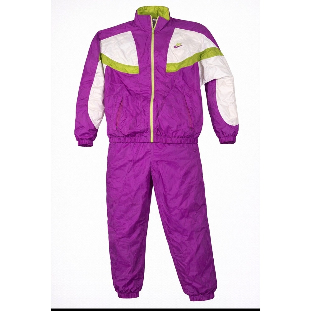 NIKE Windbreaker Tracksuit Women Medium Colorblock Purple Green White Zip VTG **